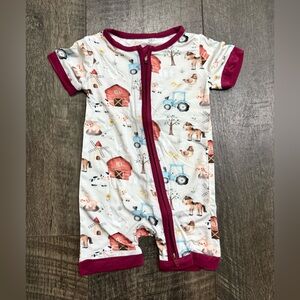 Baby Bamboo Bodysuit Zipper Shorty Sleeper PJs Farm Print 3-6 m